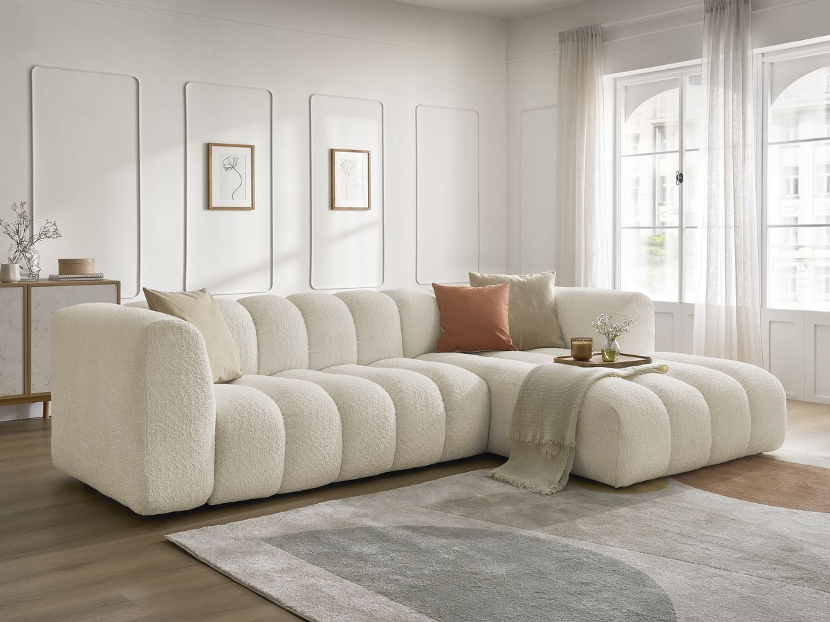 Hjørnesofa TALIA i bouclé-stoff