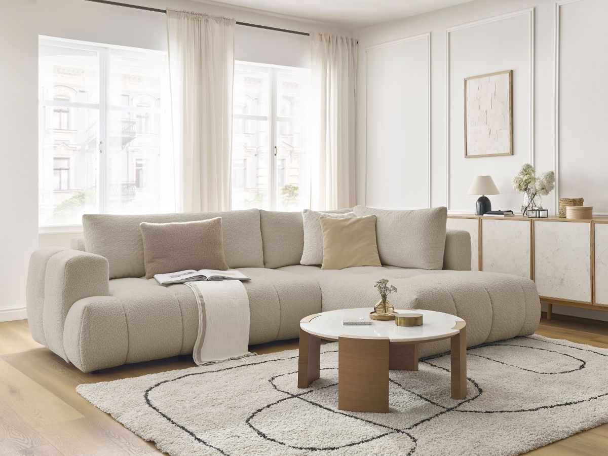 L-sovesofa FUJI i bouclé-stoff