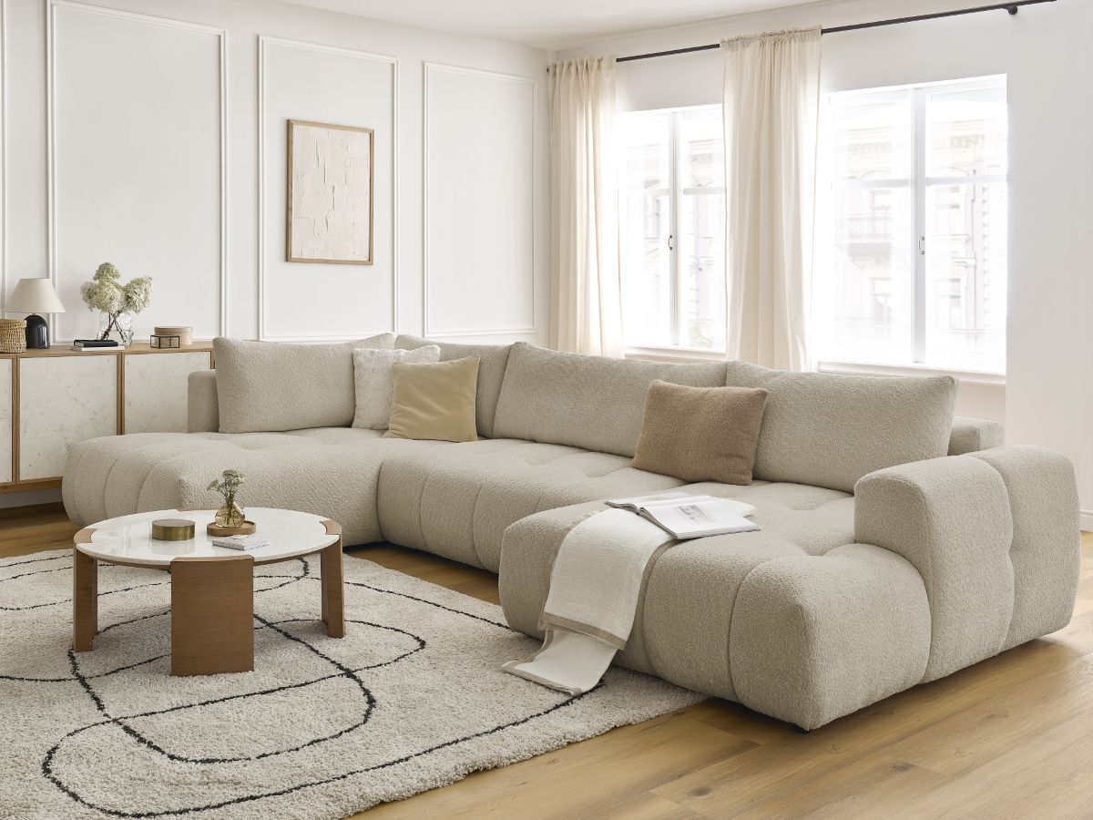 U-sovesofa FUJI i bouclé-stoff