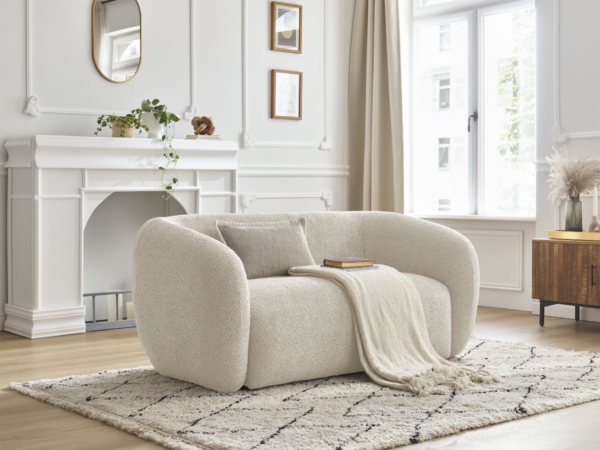 Rett sofa 2-seter CELINE i bouclé-stoff
