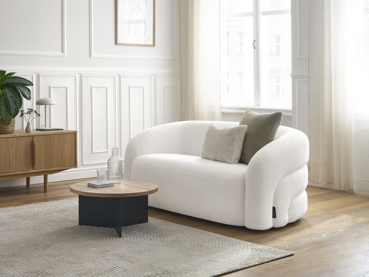 Rett sofa 2-seter ELINA i bouclé-stoff