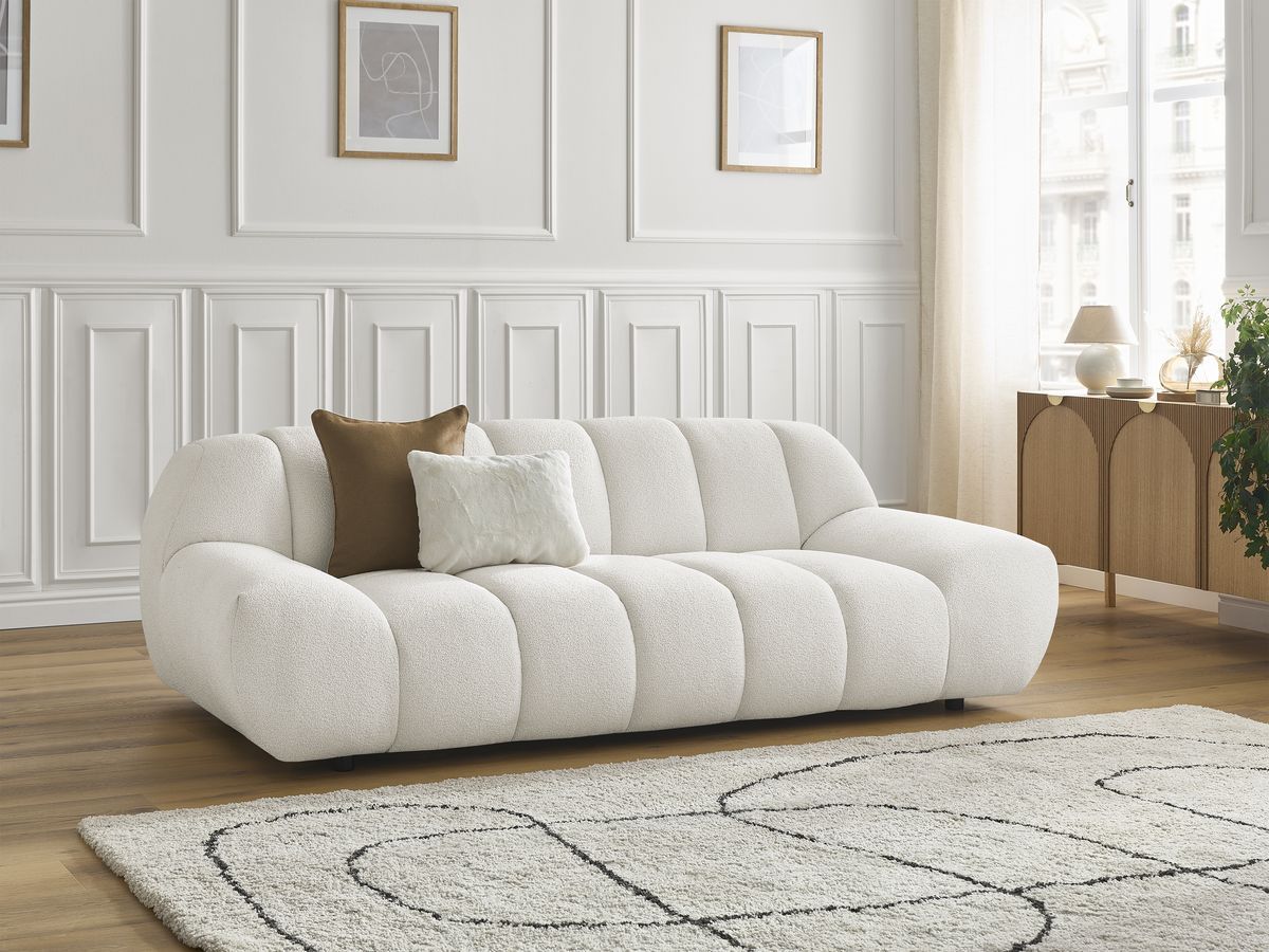 Rett sofa 2-seter HAYDEN i bouclé-stoff