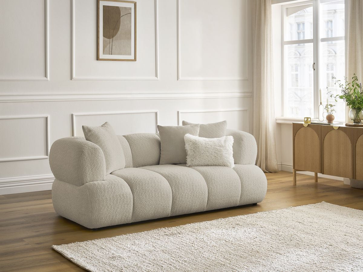 Rett sofa 2-seter PAMIRA i bouclé-stoff