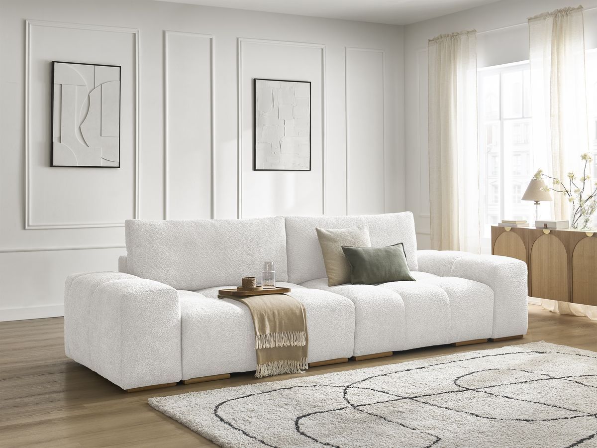 Rett sofa 3-seter ANAKIN i bouclé-stoff