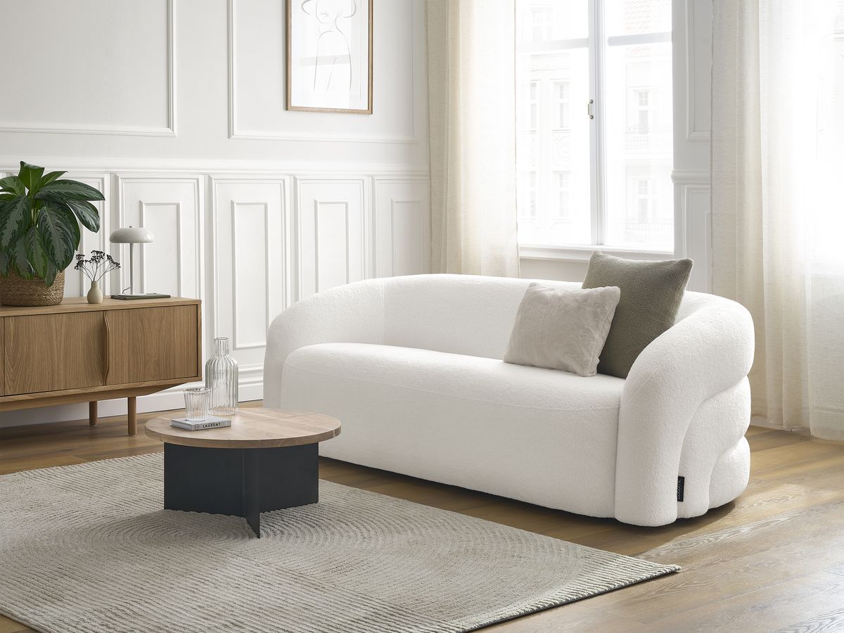 Rett sofa 3-seter ELINA i bouclé-stoff