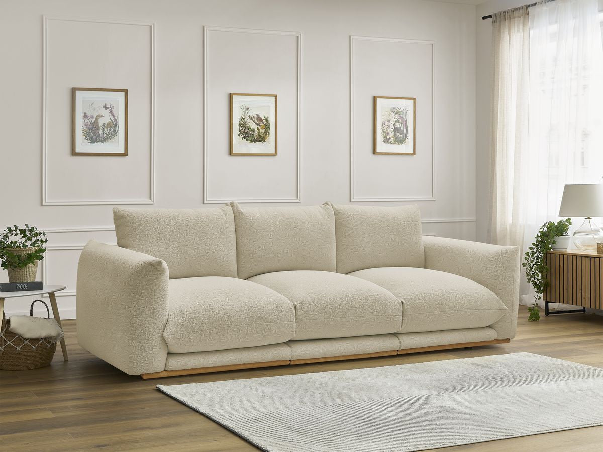 Rett sofa 3-seter ERNEST i bouclé-stoff