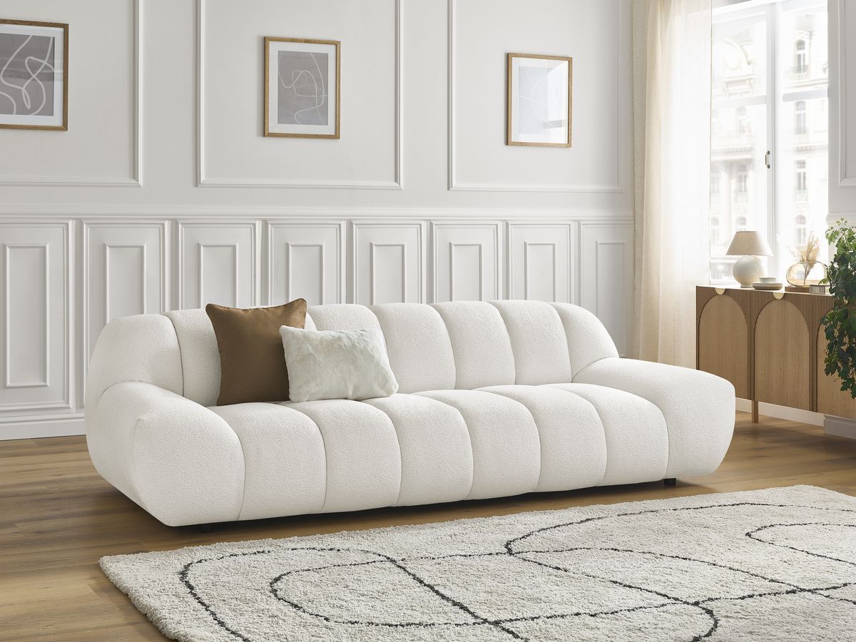 Rett sofa 3-seter HAYDEN i bouclé-stoff
