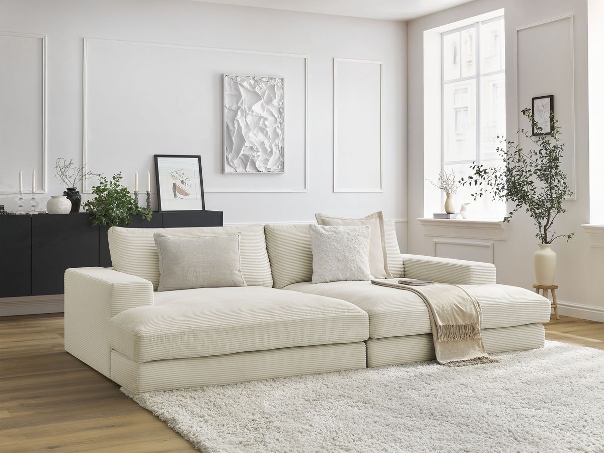 Rett sofa 4-seter LEONARD dyp sits i kordfløyel