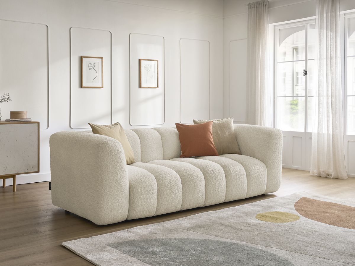 Rett sofa 3-seter TALIA i bouclé-stoff