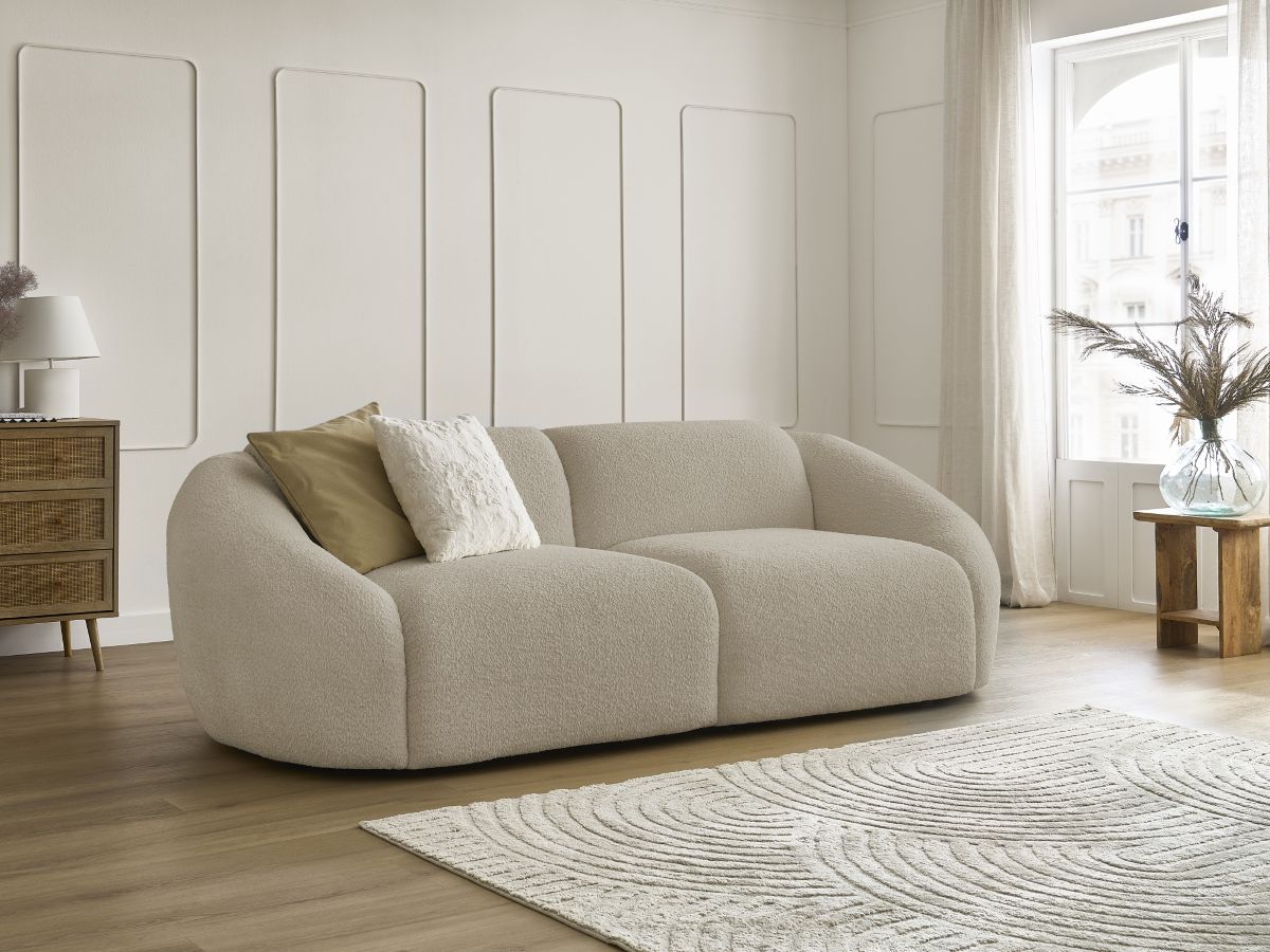 Rett sofa 3-seter TINA i bouclé-stoff
