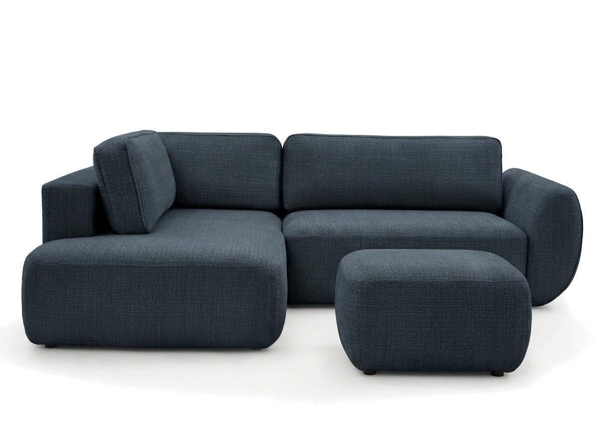 Sofa hjørne L med sovefunksjon og oppbevaring DENISE i teksturert stoff med puff