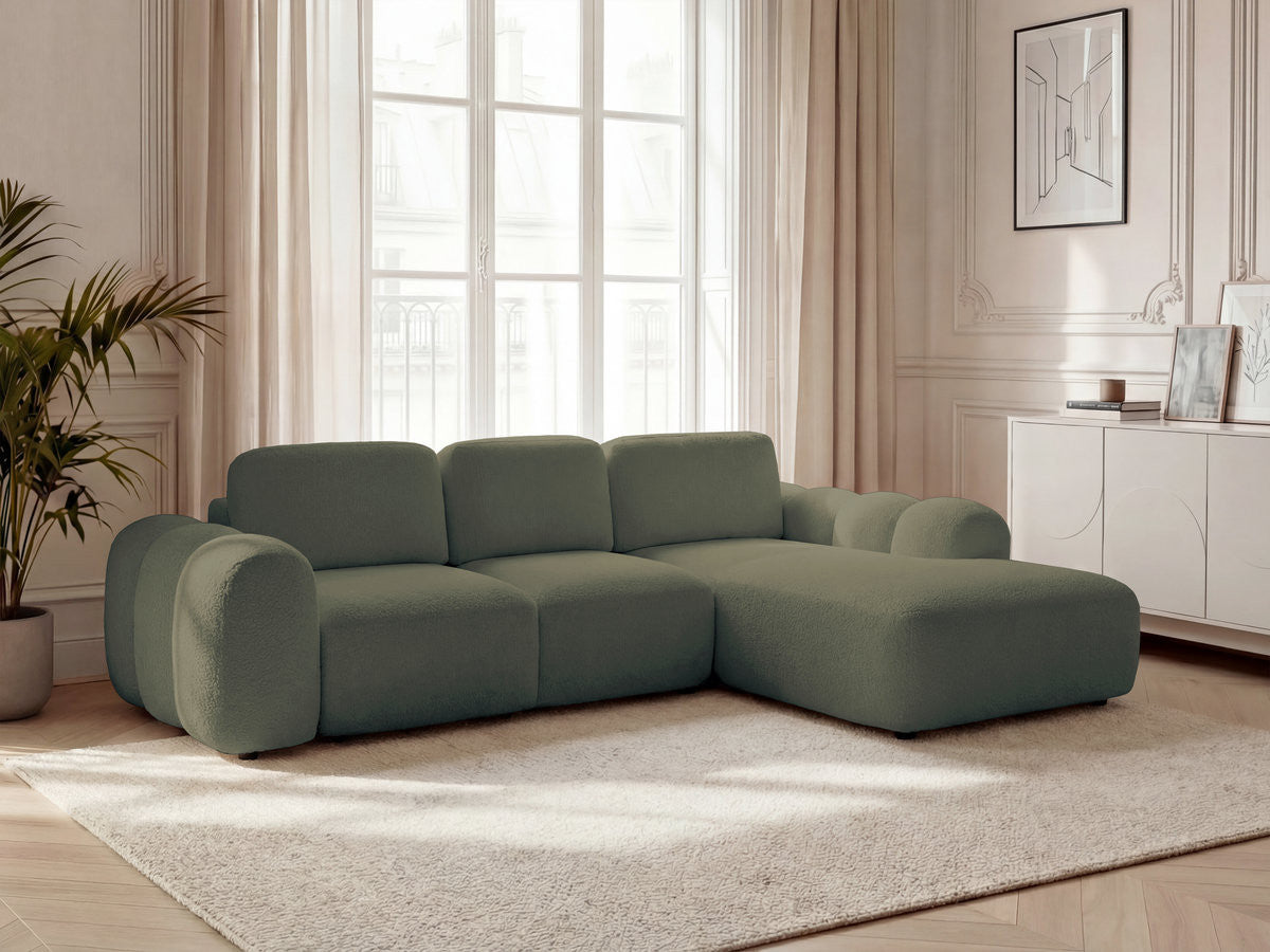 Hjørnesovesofa med oppbevaring stor sjeselong MONTAIGNE i bouclé-stoff