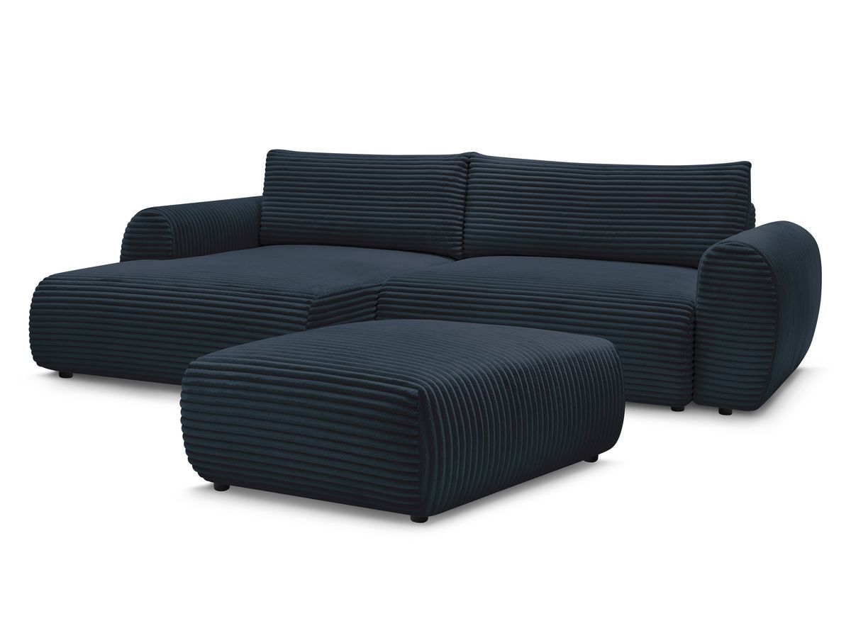 Hjørnesovesofa med oppbevaring LUCIEN i myk grovkord med puff
