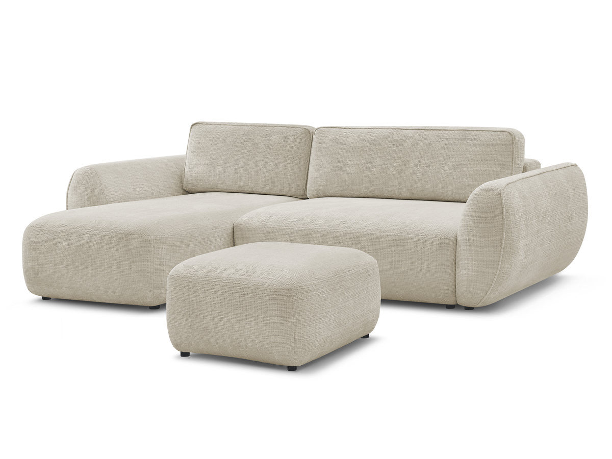Hjørnesovesofa DENISE i teksturert stoff med puff