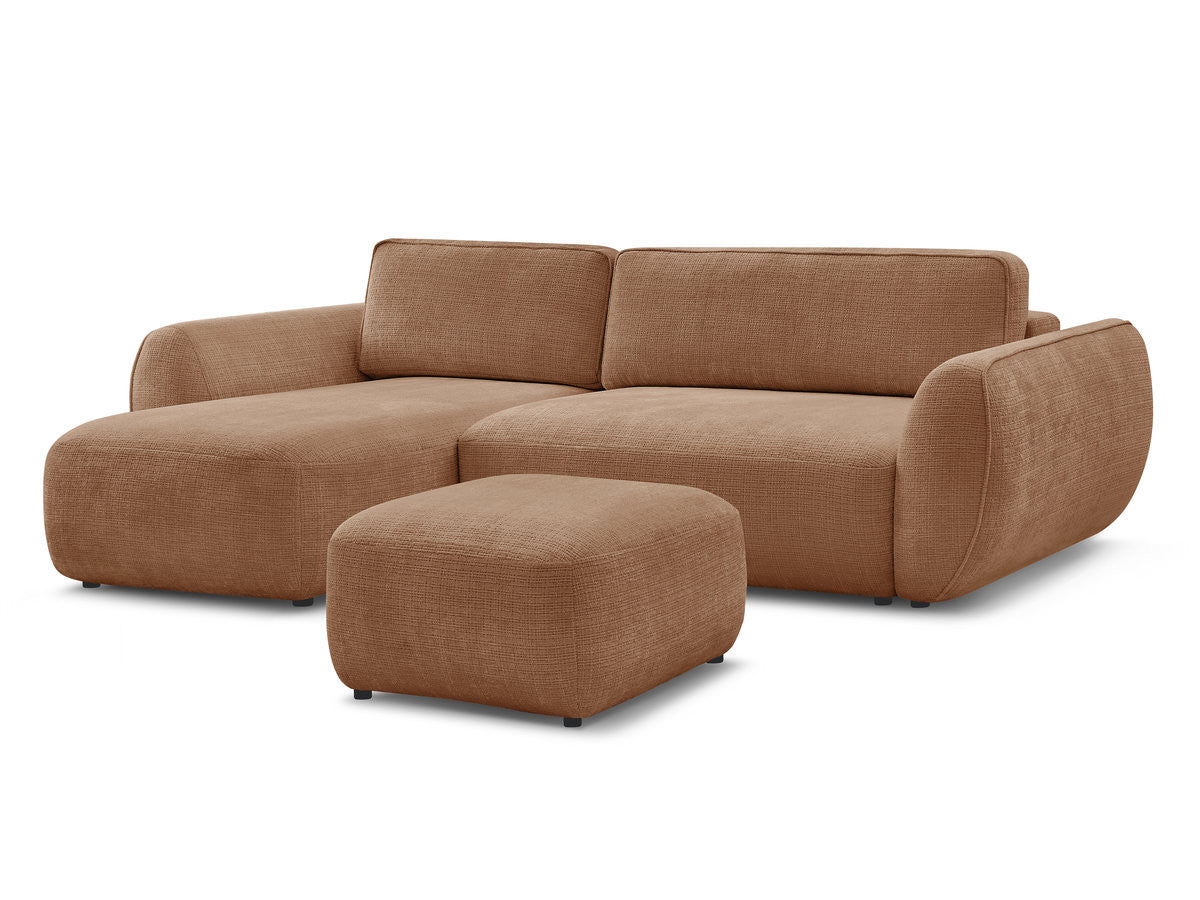 Hjørnesovesofa DENISE i teksturert stoff med puff