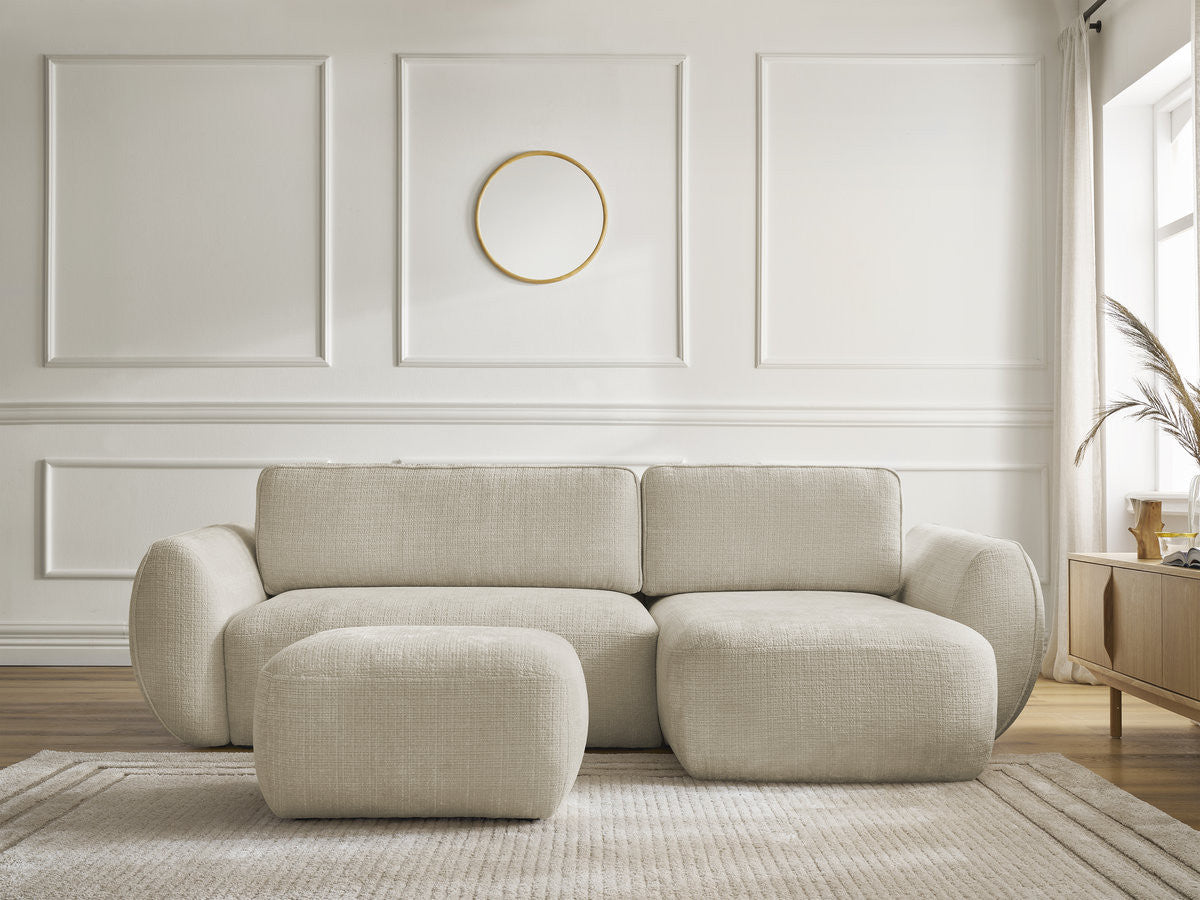 Hjørnesovesofa DENISE i teksturert stoff med puff