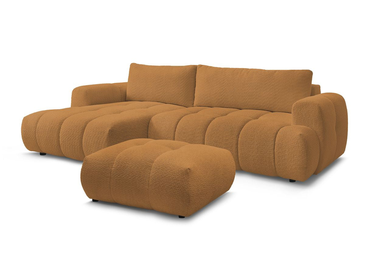 Hjørnesovesofa FUJI i bouclé-stoff med puff