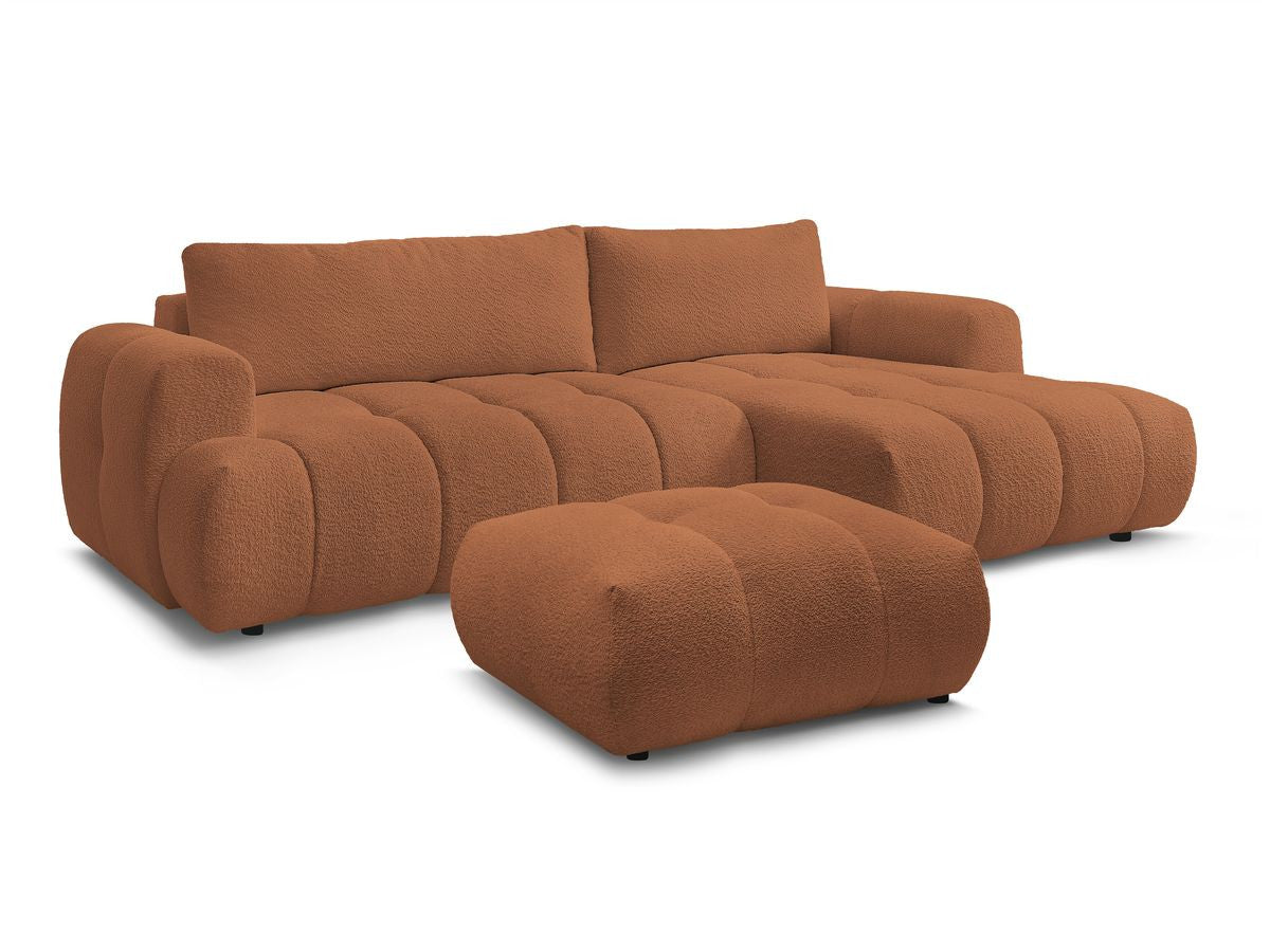 Hjørnesovesofa FUJI i bouclé-stoff med puff