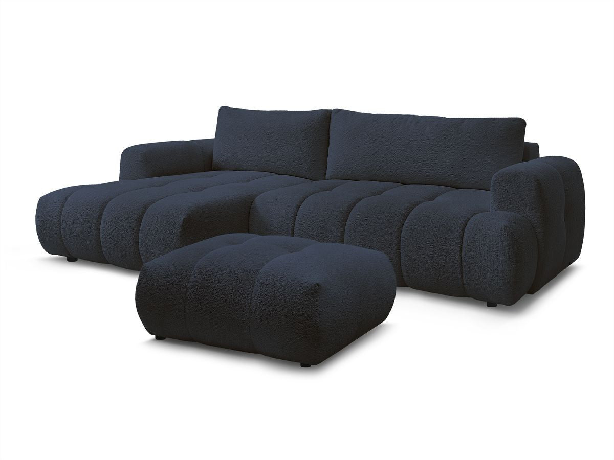 Hjørnesovesofa FUJI i bouclé-stoff med puff