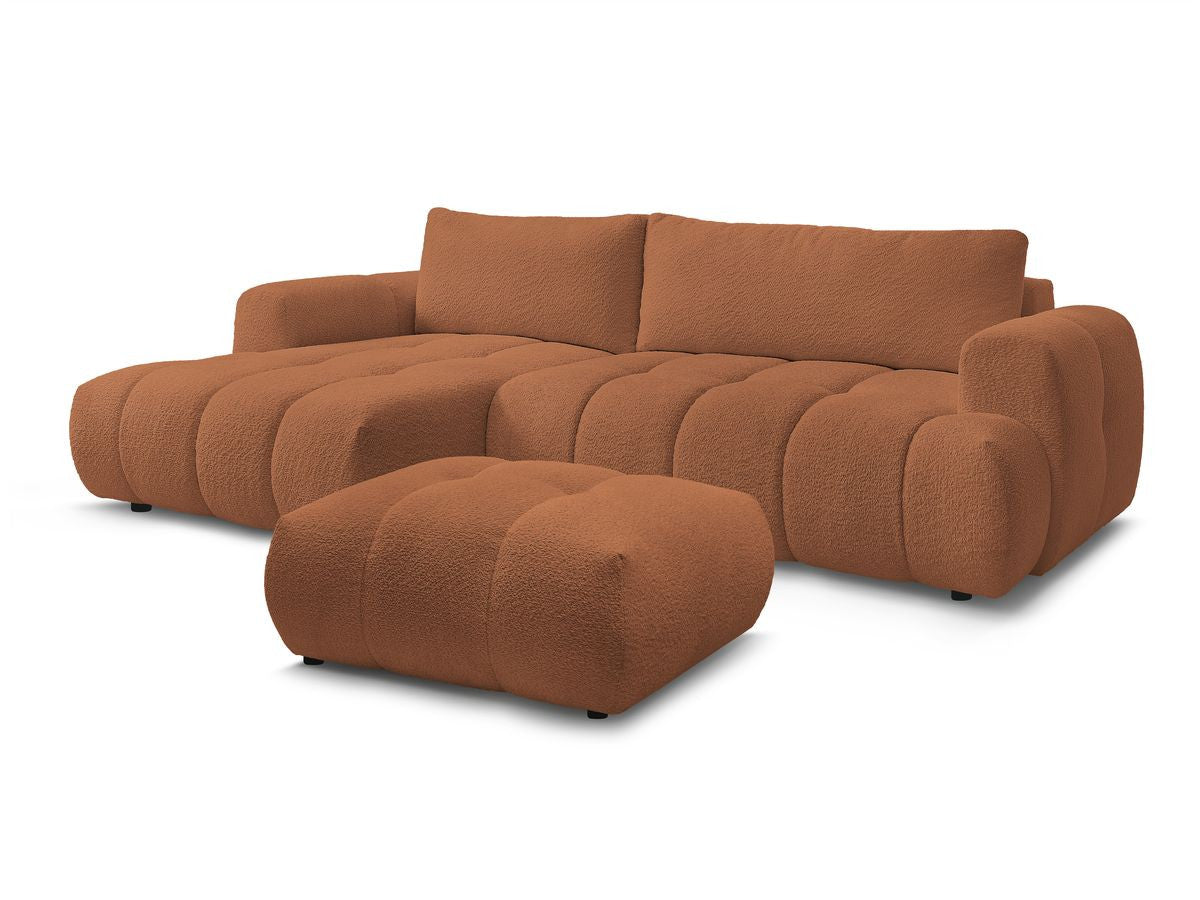 Hjørnesovesofa FUJI i bouclé-stoff med puff