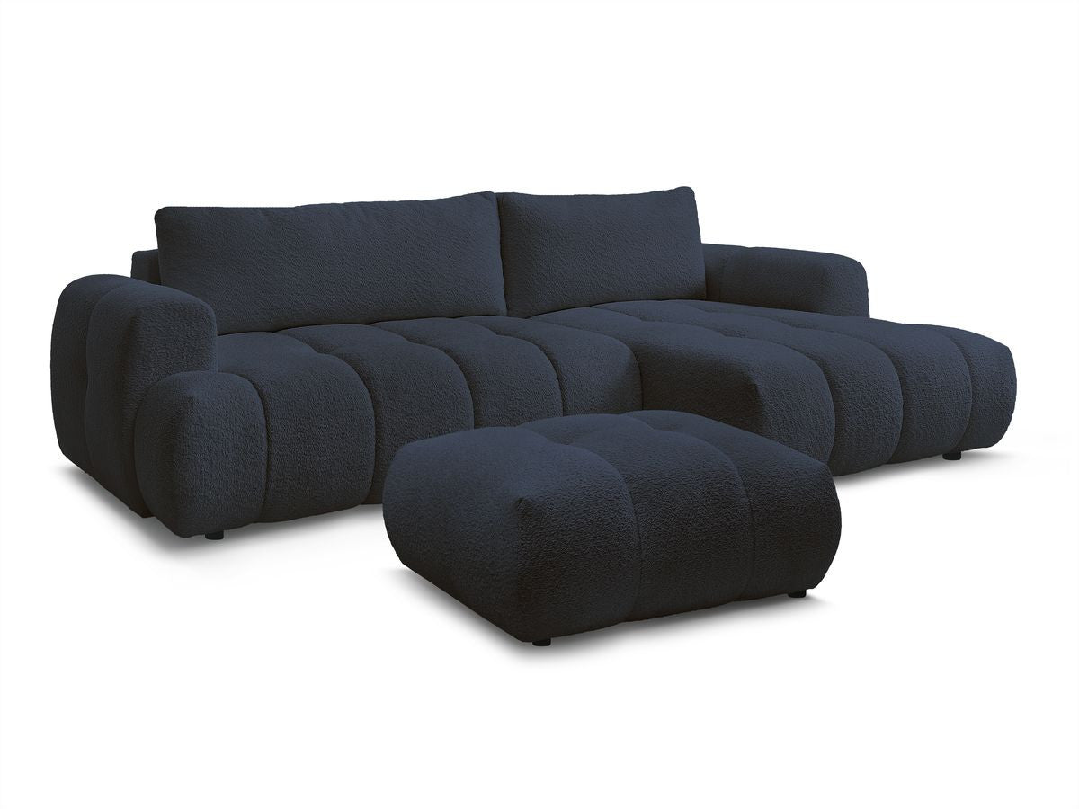 Hjørnesovesofa FUJI i bouclé-stoff med puff