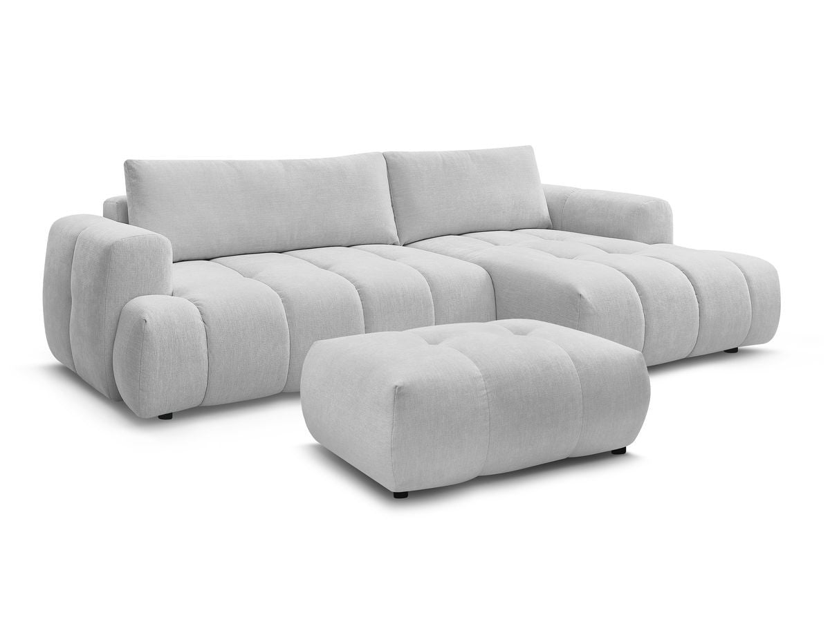 Hjørnesovesofa FUJI i glatt stoff med puff
