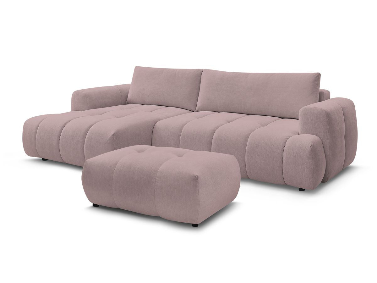 Hjørnesovesofa FUJI i glatt stoff med puff