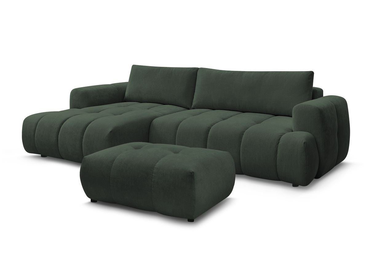 Hjørnesovesofa FUJI i glatt stoff med puff