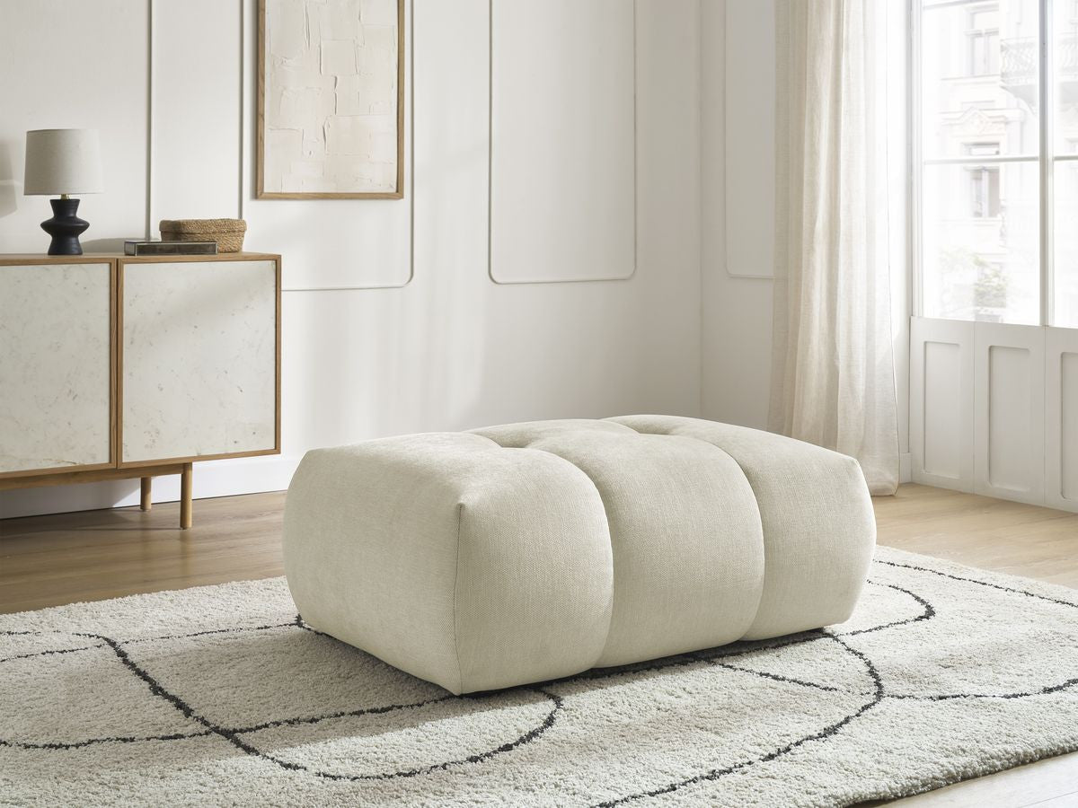 Hjørnesovesofa FUJI i glatt stoff med puff