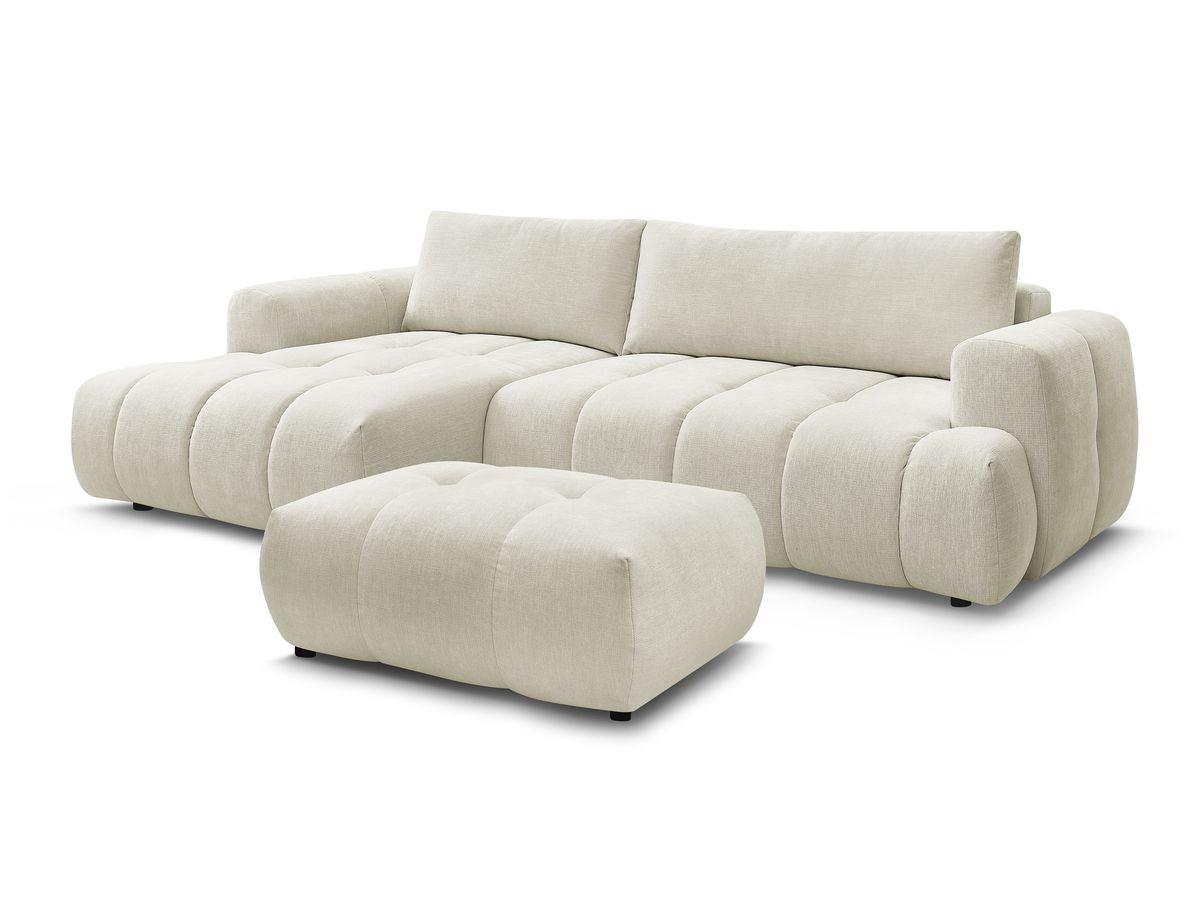 Hjørnesovesofa FUJI i glatt stoff med puff