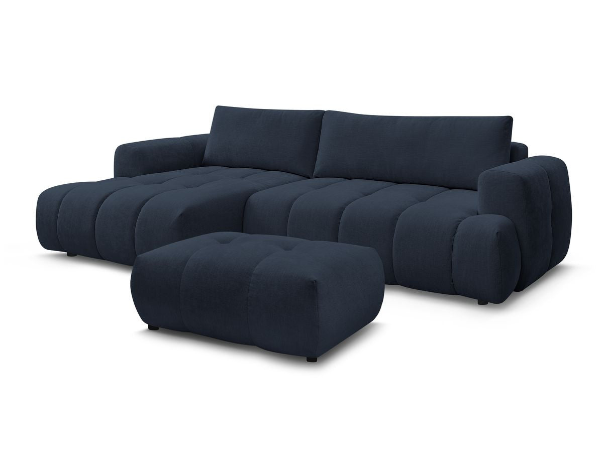 Hjørnesovesofa FUJI i glatt stoff med puff