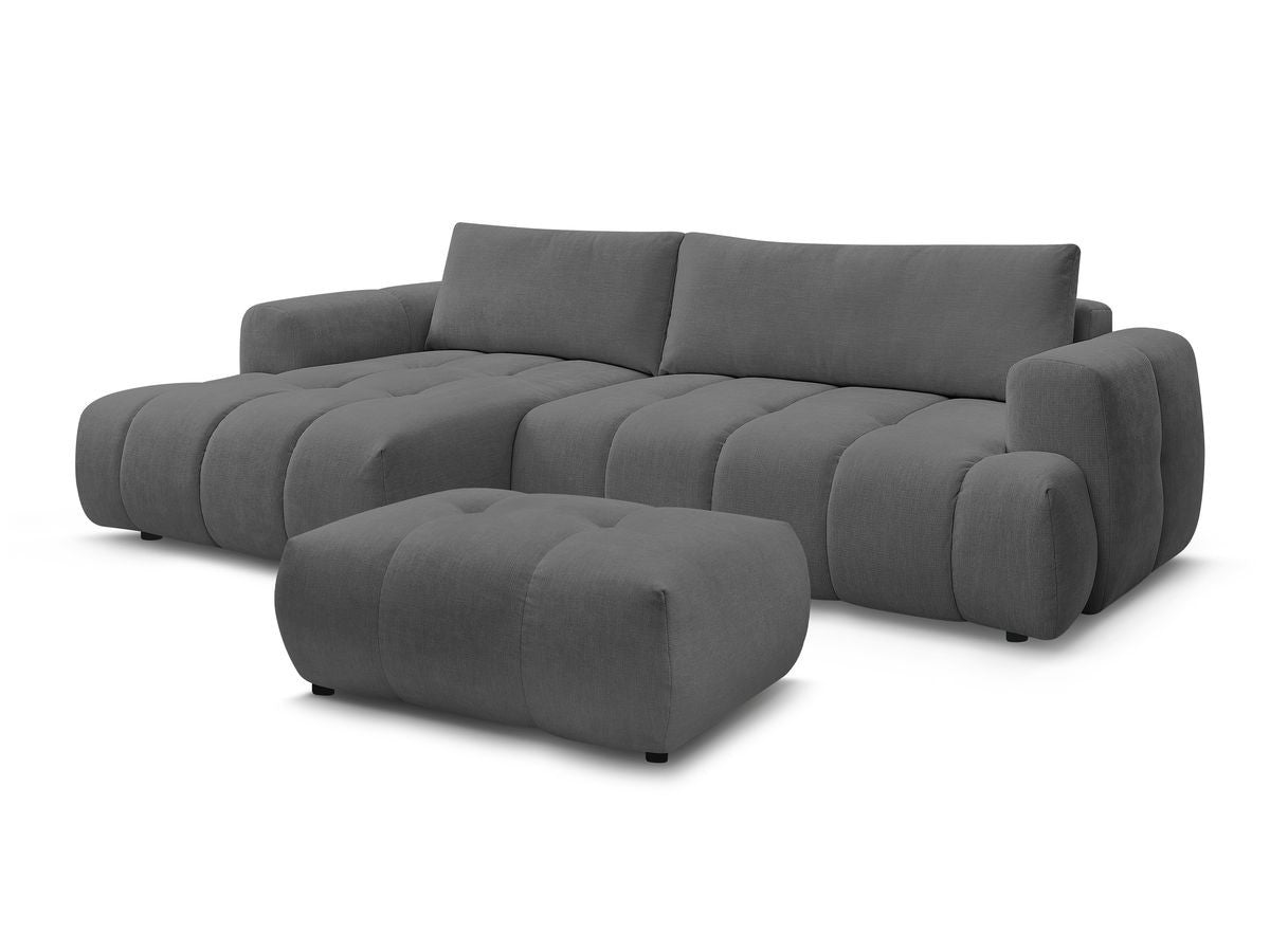 Hjørnesovesofa FUJI i glatt stoff med puff