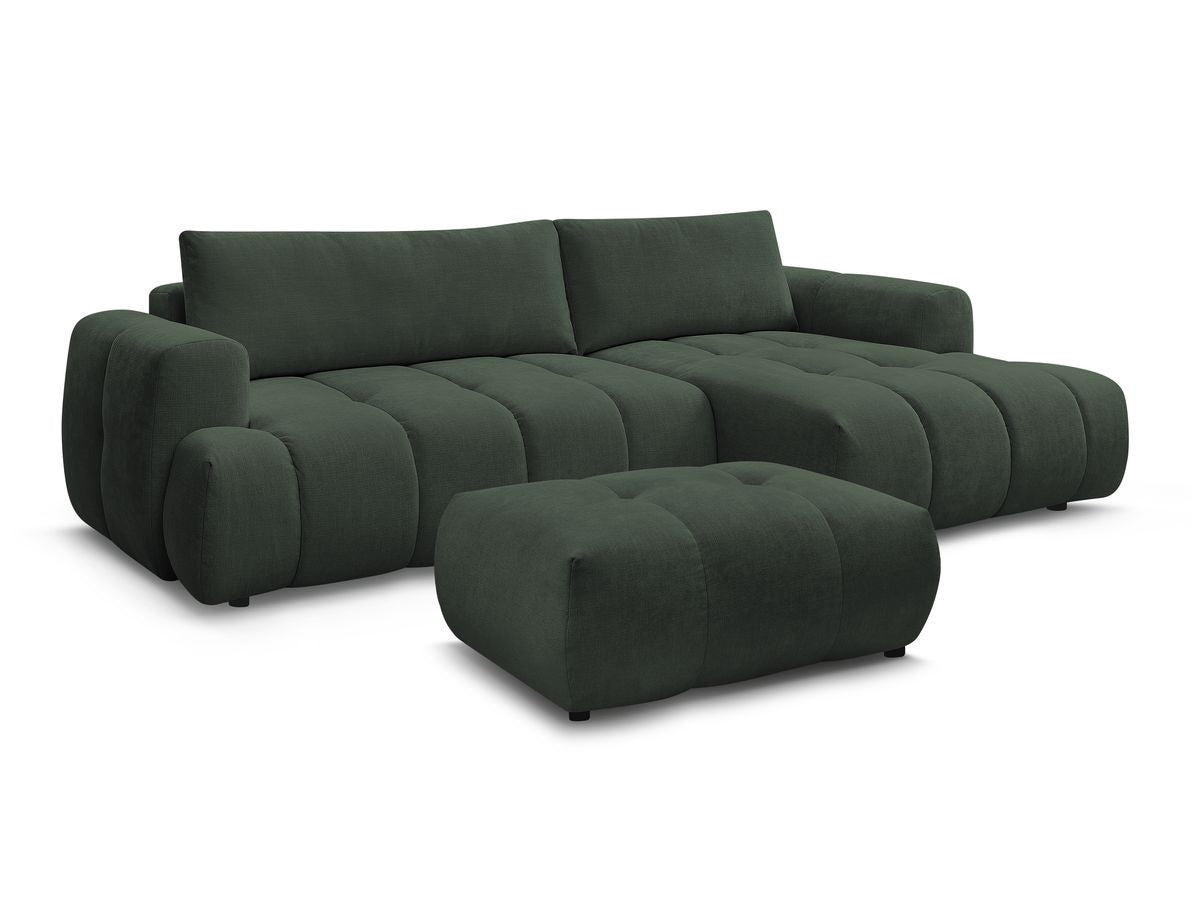 Hjørnesovesofa FUJI i glatt stoff med puff