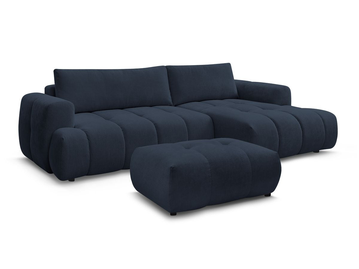 Hjørnesovesofa FUJI i glatt stoff med puff