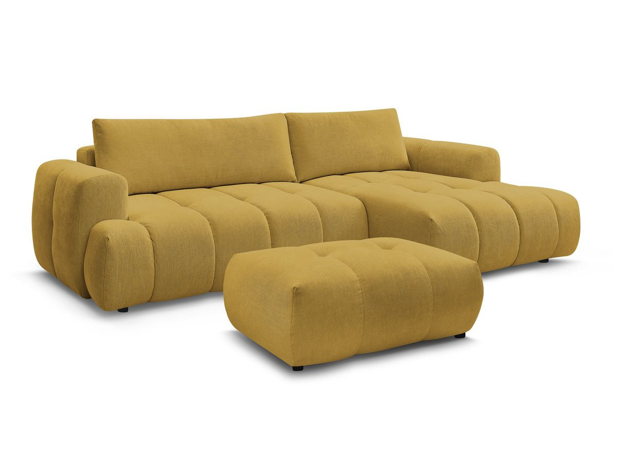 Hjørnesovesofa FUJI i glatt stoff med puff