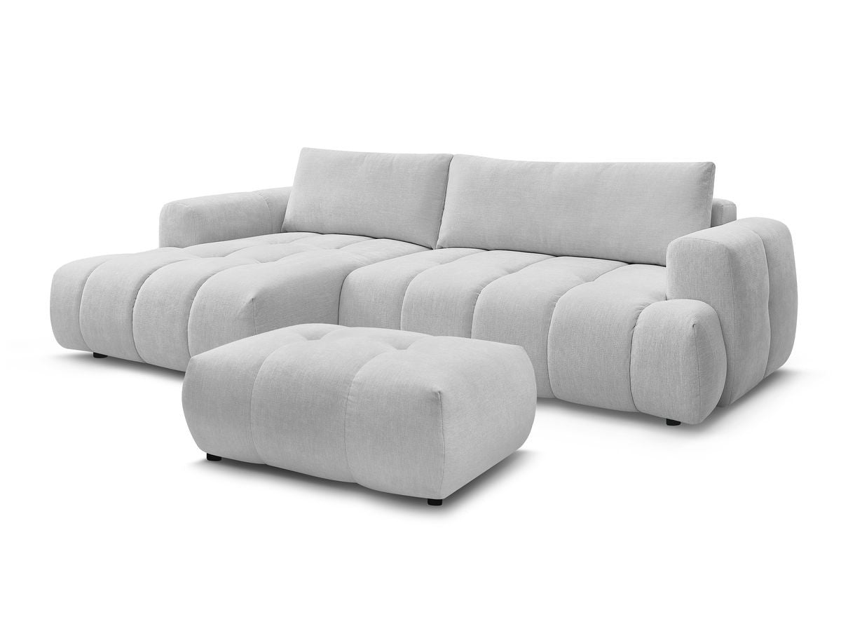 Hjørnesovesofa FUJI i glatt stoff med puff