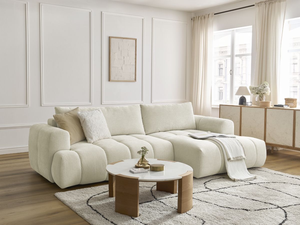 Hjørnesovesofa FUJI i glatt stoff