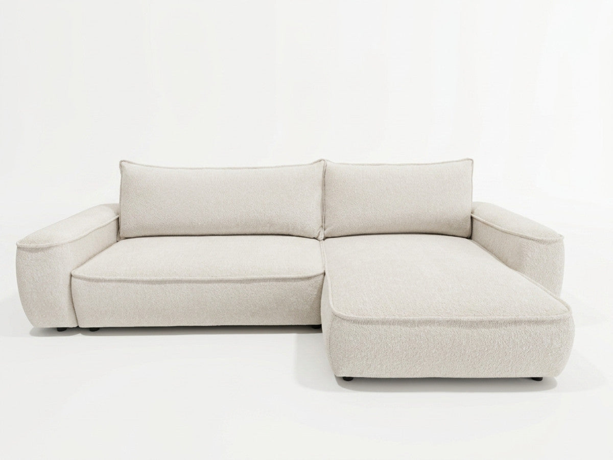 Vendbar hjørnesofa med sovefunksjon HONORE i chenille