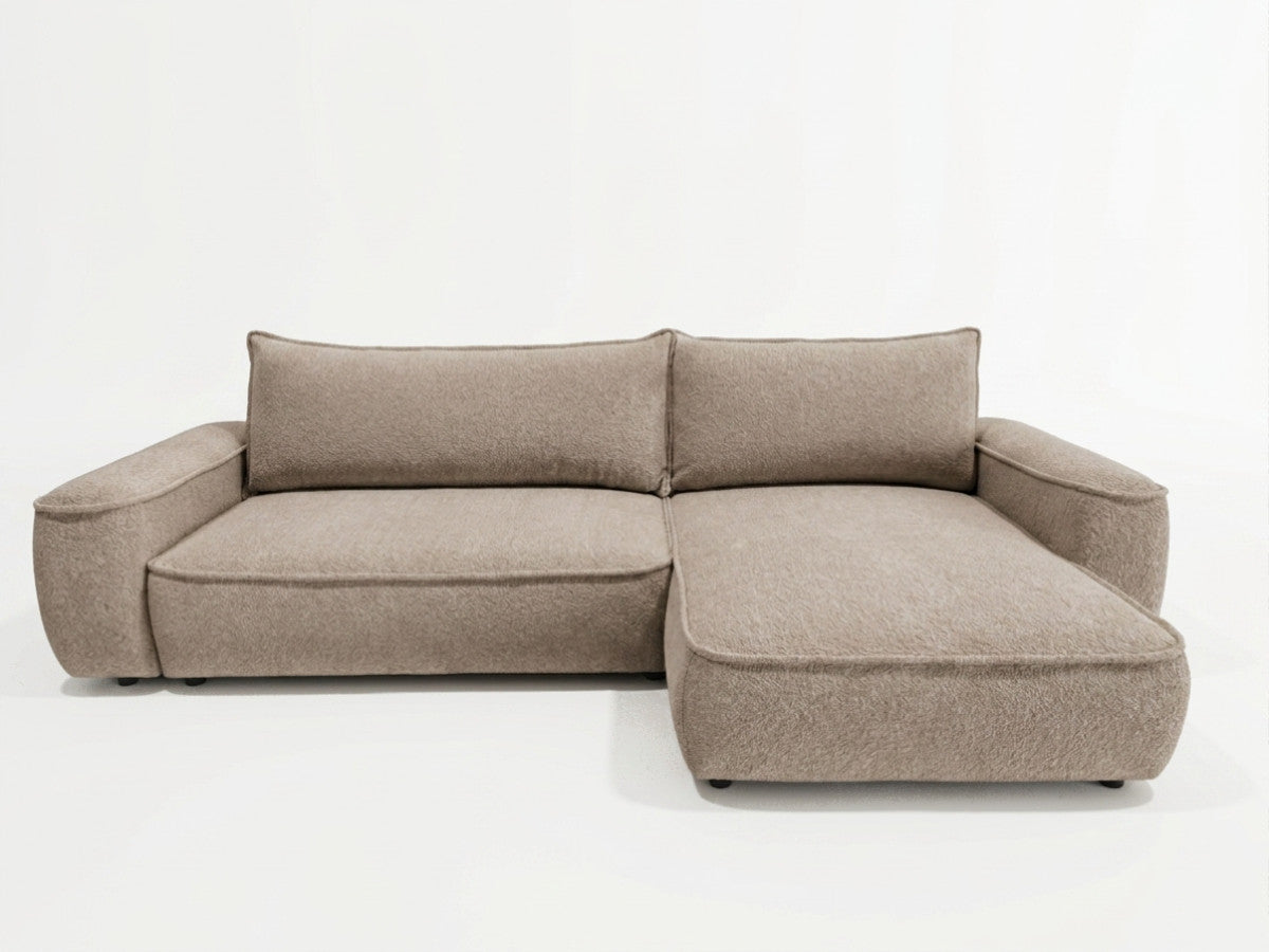 Vendbar hjørnesofa med sovefunksjon HONORE i chenille