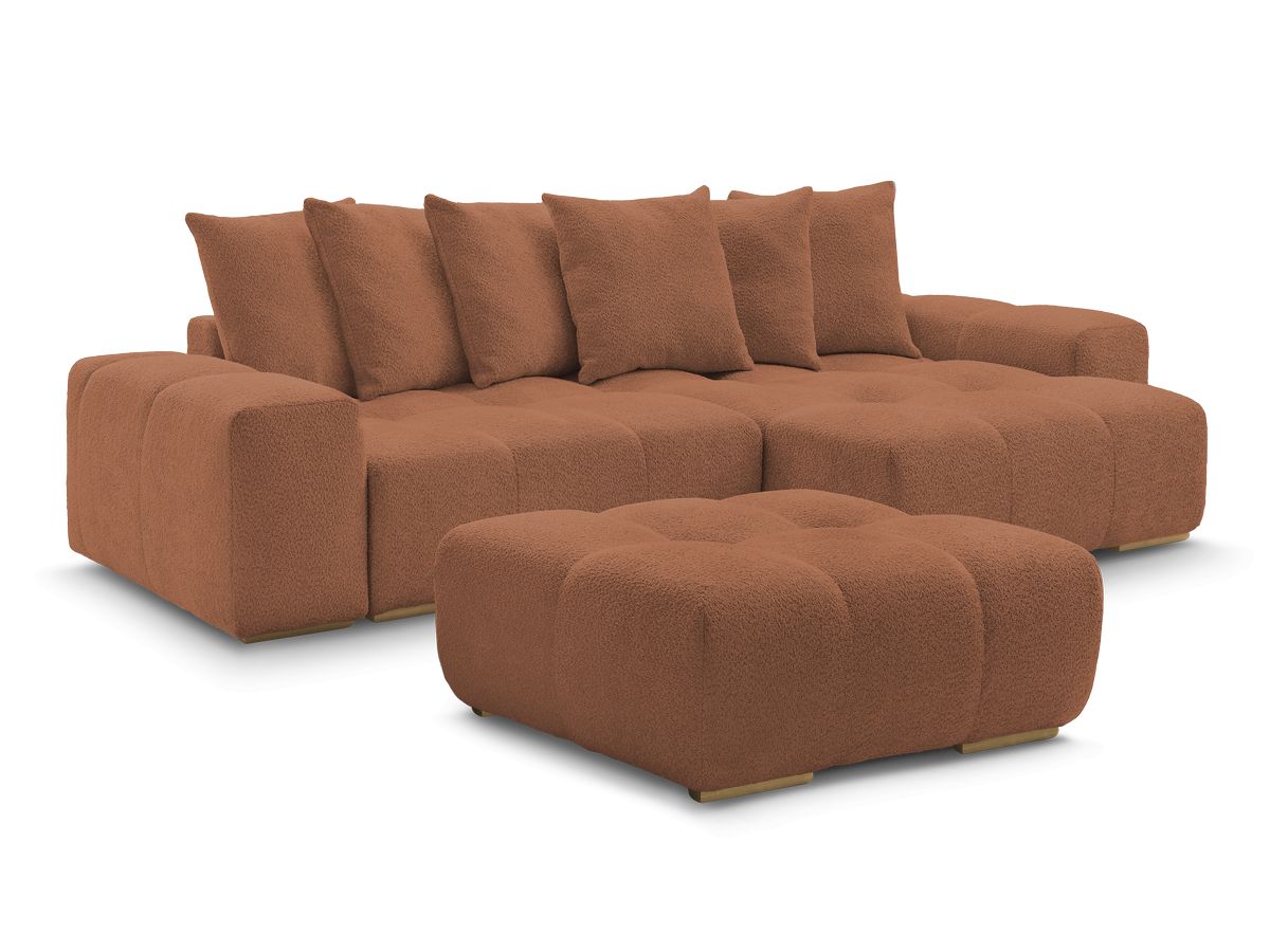 Hjørnesovesofa vendbar med oppbevaring ANAKIN i bouclé-stoff med puff