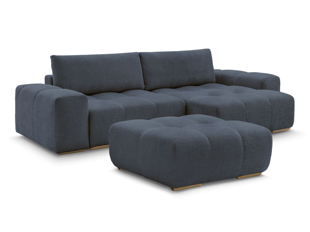 Hjørnesovesofa vendbar med oppbevaring ANAKIN i bouclé-stoff med puff
