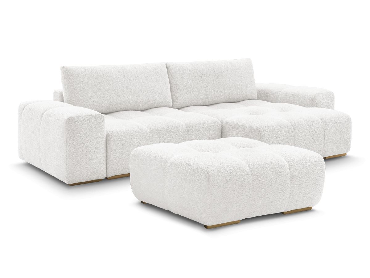 Hjørnesovesofa vendbar med oppbevaring ANAKIN i bouclé-stoff med puff