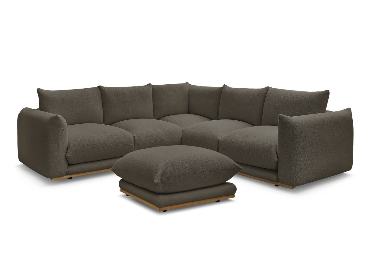 Hjørnesofa ERNEST i bouclé-stoff med puff