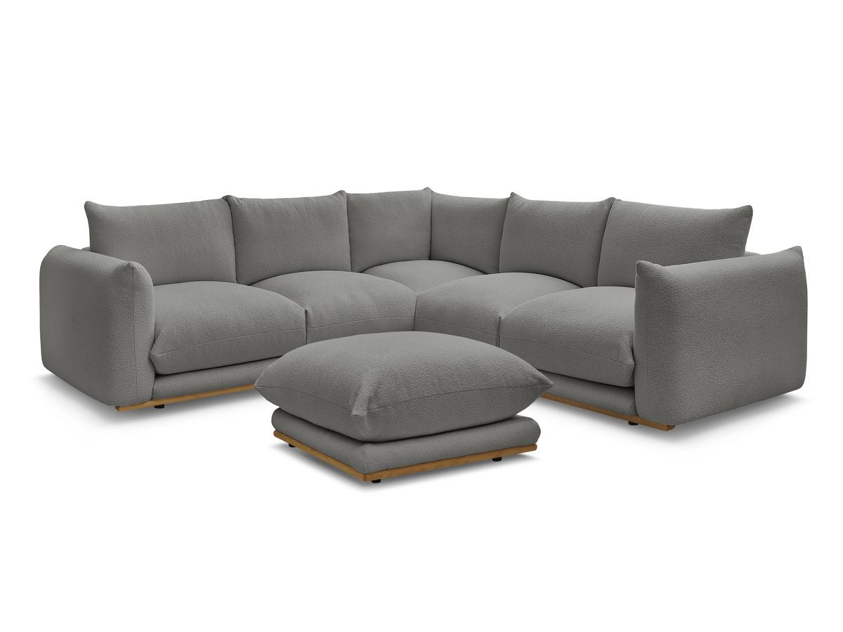 Hjørnesofa ERNEST i bouclé-stoff med puff