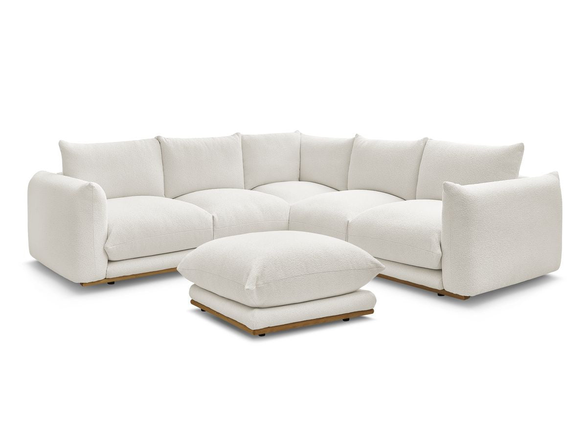 Hjørnesofa ERNEST i bouclé-stoff med puff