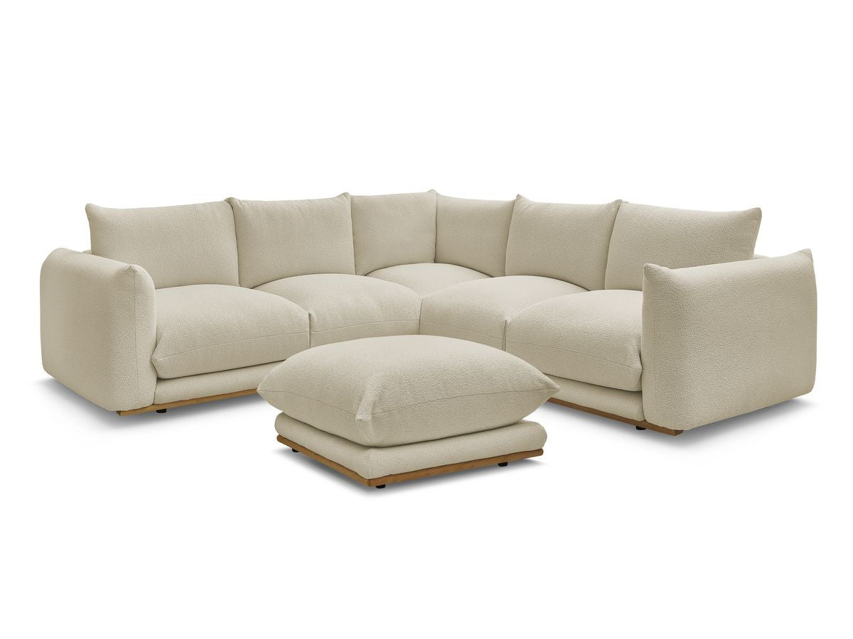 Hjørnesofa ERNEST i bouclé-stoff med puff