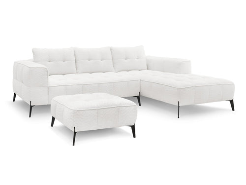 Hjørnesofa ANIS i bouclé-stoff med puff
