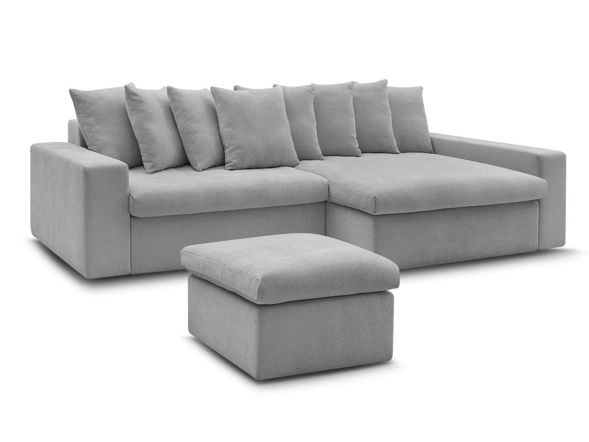 Hjørnesofa ENORE i glatt stoff med puff