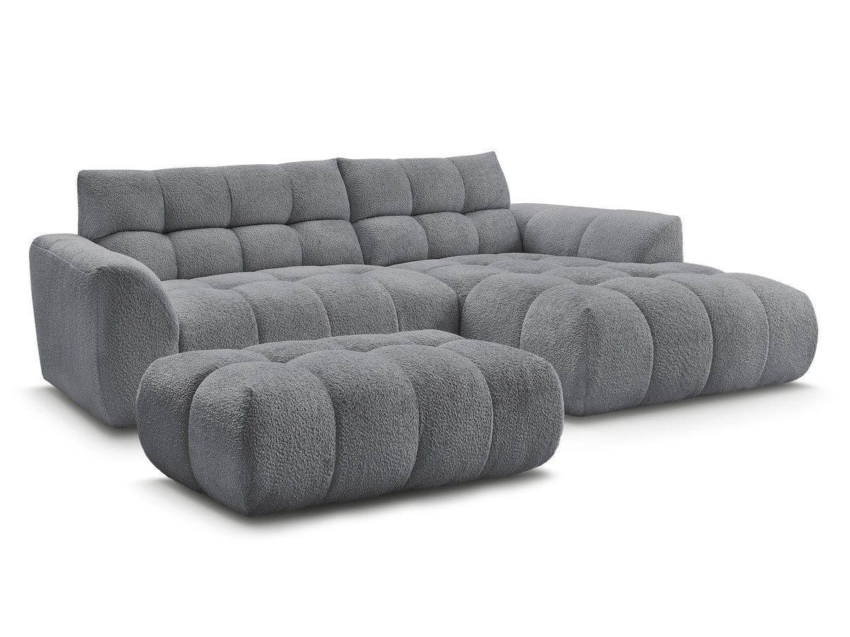 Hjørnesofa JAYA i chenille med puff