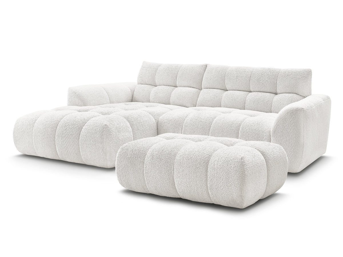 Hjørnesofa JAYA i chenille med puff